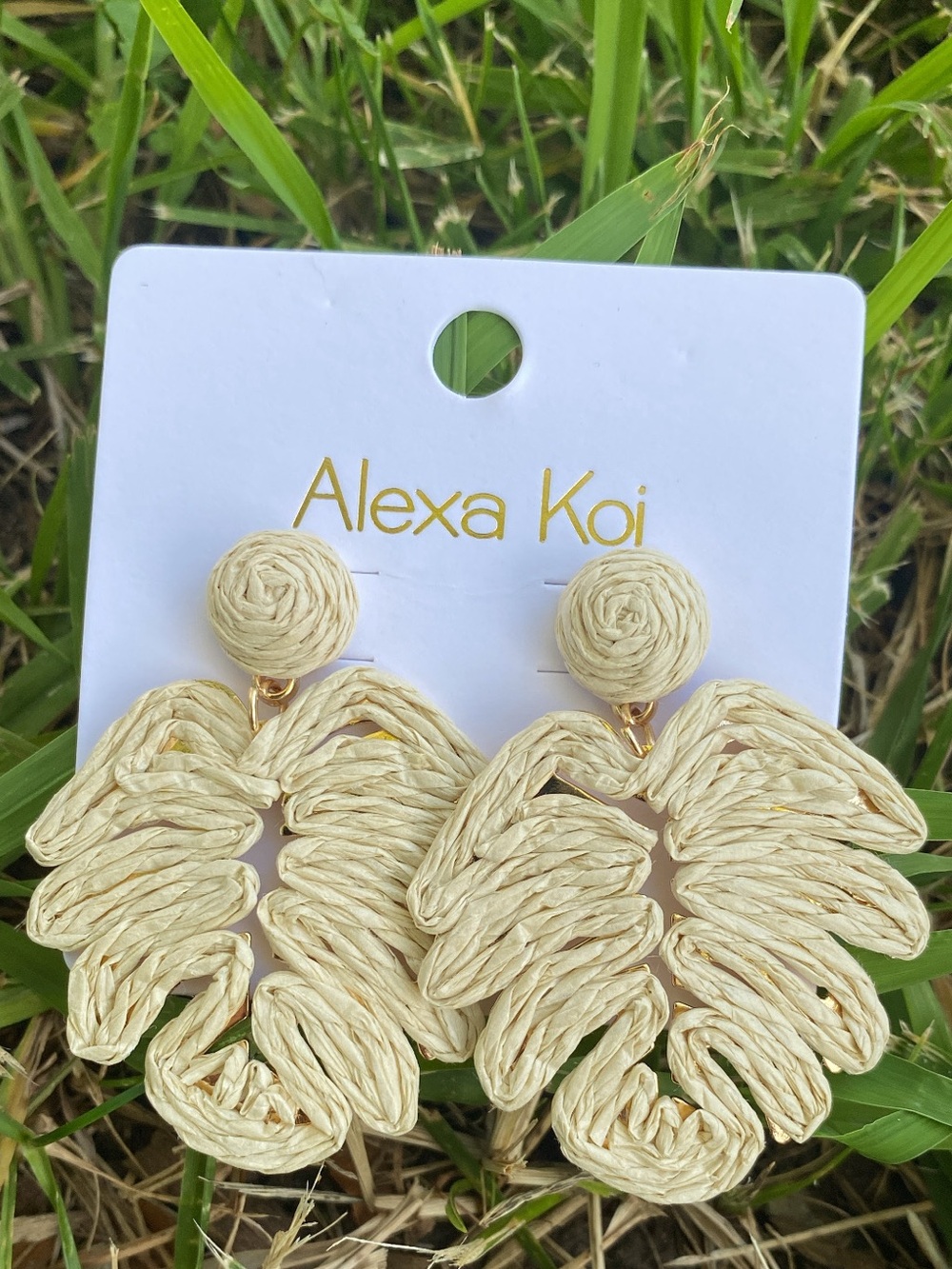 Alexa Koi Raffia Leaf Drop Earrings - Natural Beige